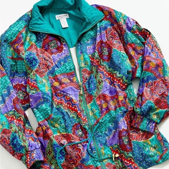 Vintage ‘90s Funky Patterned Multi color synch waist Jacket large women’s - Picture 9 of 9